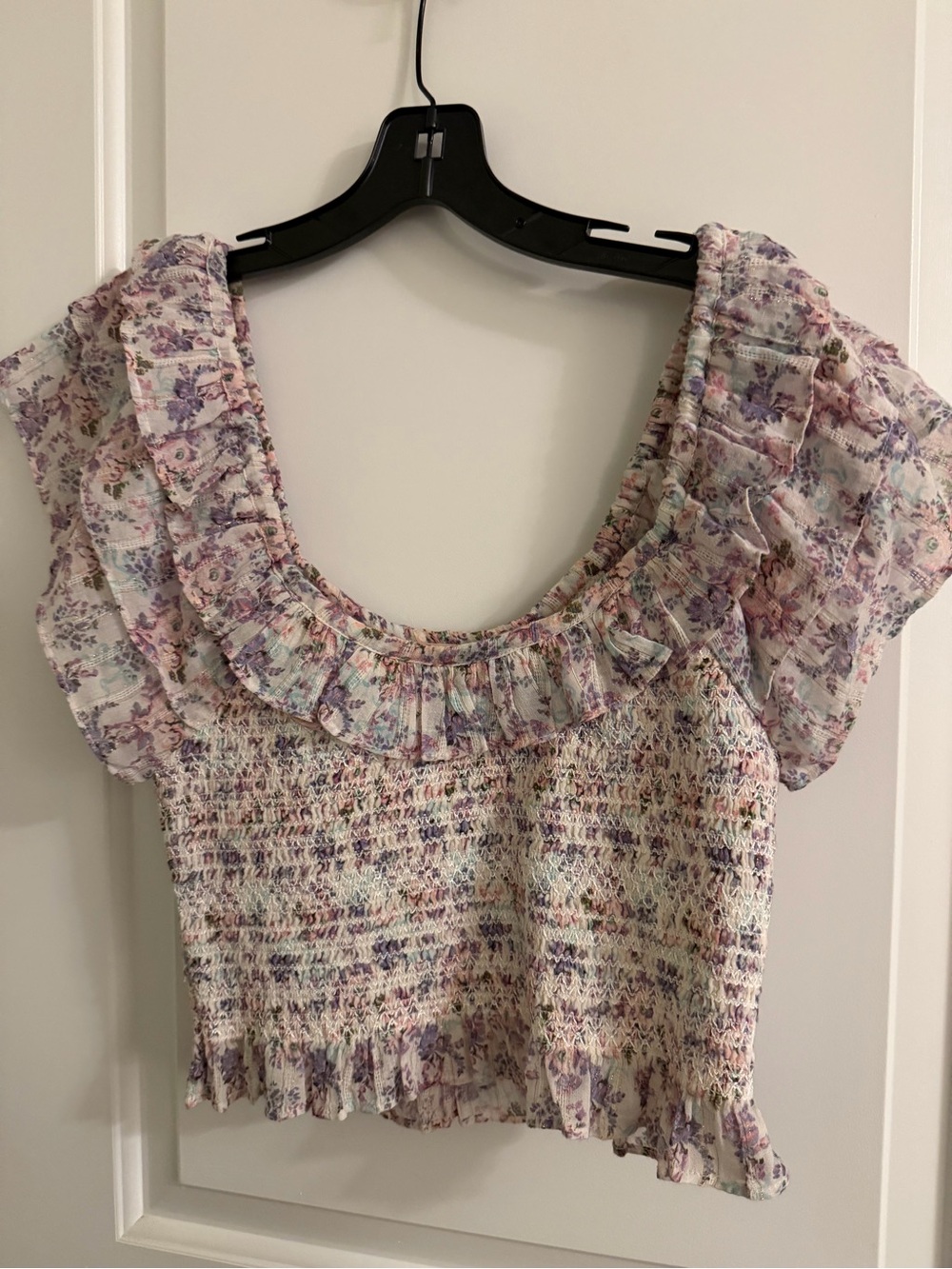 LoveShackFancy Pastel Lavender Floral Ruffle Crop Top - Picture 1 of 4